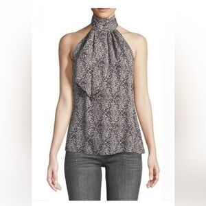Ramy Brook Calla Halter Tie Top Small Leopard animal black Gray Brown silk
